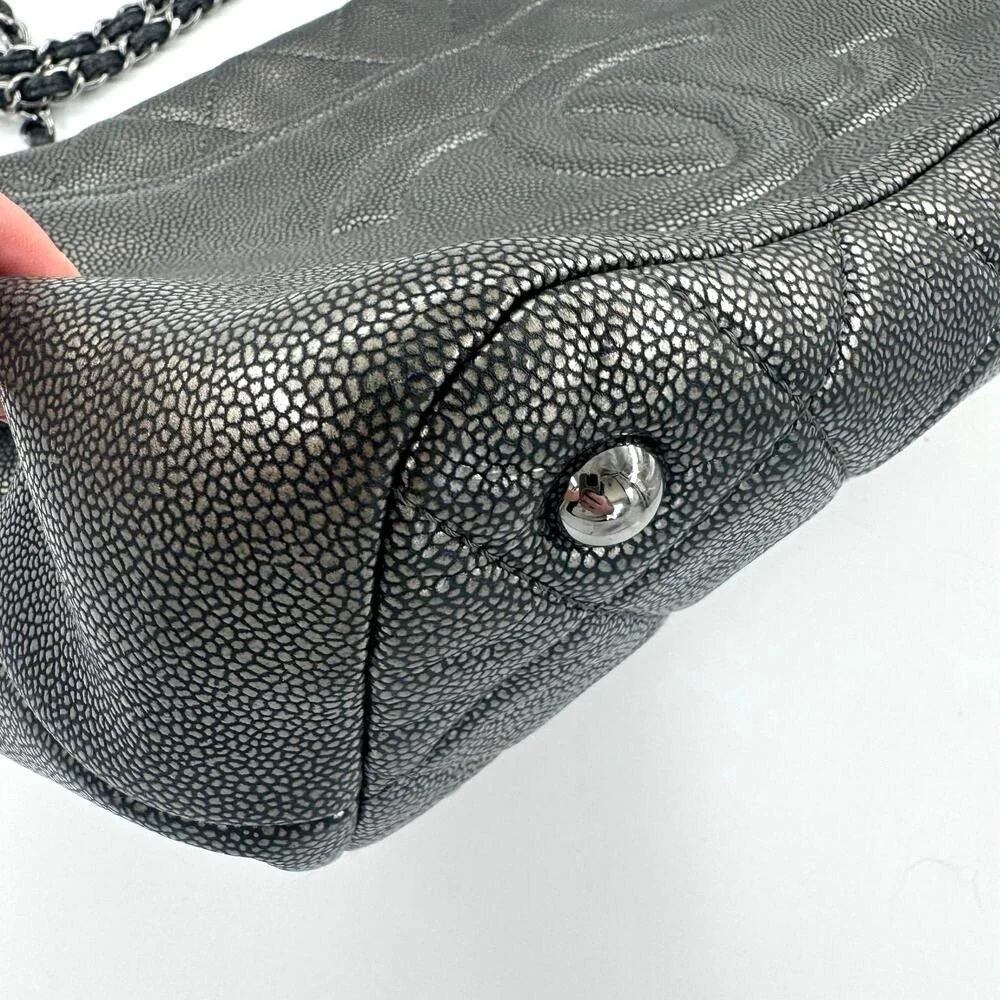 Chanel Metallic Silver Gray Grey Quilted Caviar Timeless Tote SHW Series 14